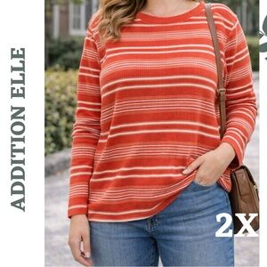 🛍️ Addition Elle Ribbed Striped Long Sleeve Top 2X